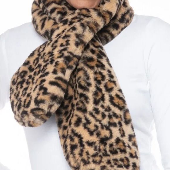 INC International Concepts faux-fur pull-through women's scarf-LEOPARD-NWT - Picture 2 of 6